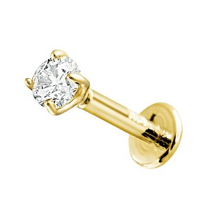Jewelry Avalanche Unisex 14K Gold 2.5mm Diamond Labret Studs, Monroe, Lip Ring, 16G - 1 of 4