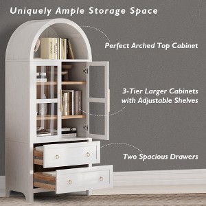 KIGFTSOD Tall Arched Kitchen Pantry Cabinet w/2 Large Drawers, Modern Farmhouse Storage w/Adjustable Shelves, Glass Door, Wood Cupboard - 1 of 4