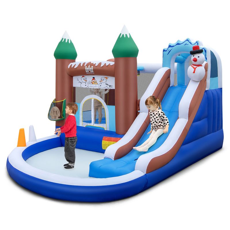 Costway 6-in-1 Winter Theme Snowman Inflatable Castle Kids Bounce House without Blower, 2 of 11