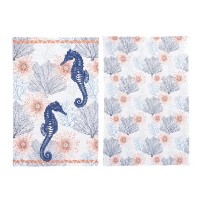 C&F Home Coral Seahorse Printed Flour Sack Kitchen Towel Set of 2