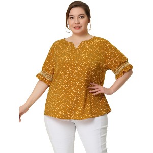 Agnes Orinda Women's Plus Size Boho Smocked Short Puff Sleeve Ruffled Cuff Spring Summer Polka Dots Blouses - 1 of 4