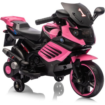 Kids Ride On Motorcycle, 6V Battery Powered Electric Motorcycle, w/Treaded Tires, Horn, Music, Training Wheels, for Kids Toddler Boys Girls 3-6