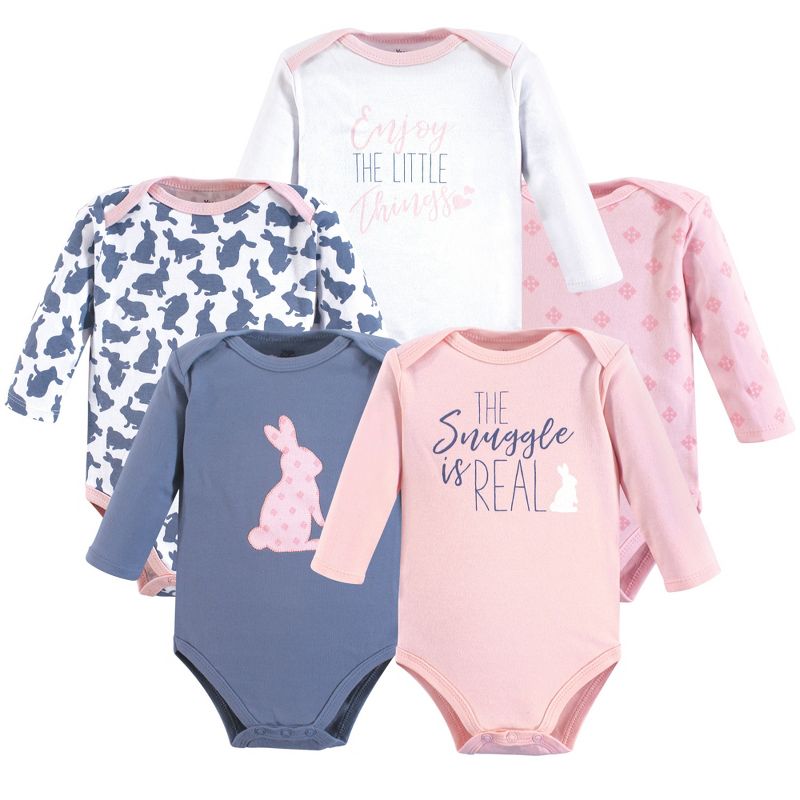Yoga Sprout Baby Girl Cotton Long-Sleeve Bodysuits 5pk, Snuggle Bunny, 1 of 2