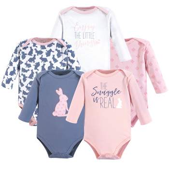 Yoga Sprout Baby Girl Cotton Long-Sleeve Bodysuits 5pk, Snuggle Bunny