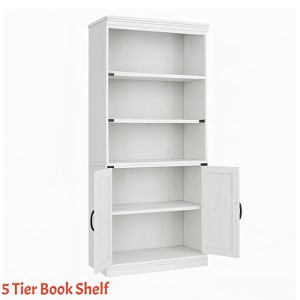 Home Office 5 Tier Book Shelf with Cabinet, 68.7" Tall Modern Farmhouse Bookcase w/ Doors and Adjustable Shelf, Wooden Storage Organizer Shelving Unit - 1 of 4