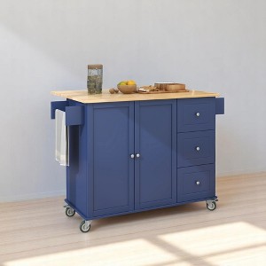 Kitchen Island with Drop Leaf, Solid Wood Top, Storage Cabinet, Drawers, Spice & Towel Rack, Adjustable Shelves, Mobile Prep Table for Dining Room - 1 of 4