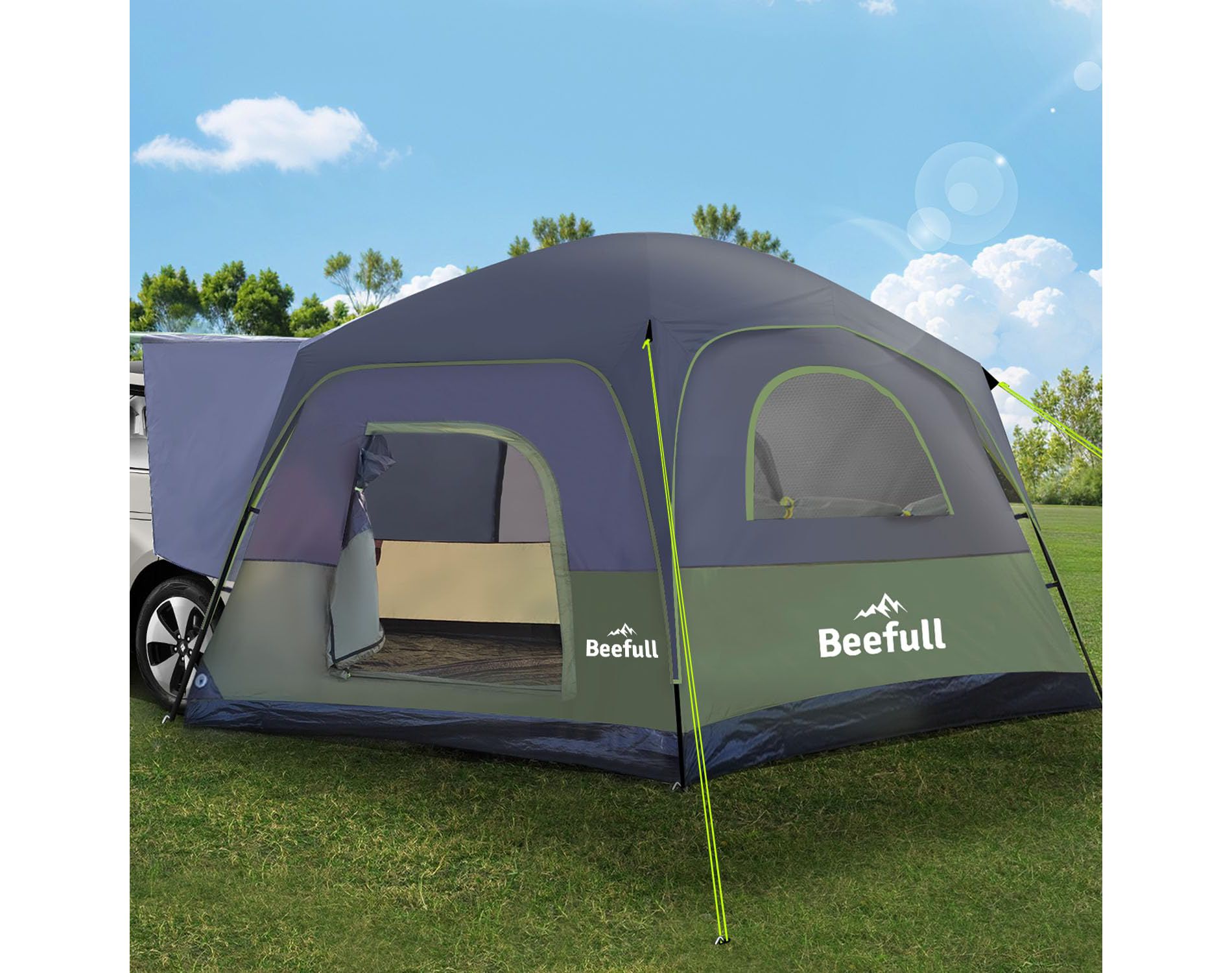 Instant SUV Tent - Sets Up in 10 Mins, 6-8 Person Waterproof Car Camping Tent with Pre-Attached Poles & PU2000mm Protection