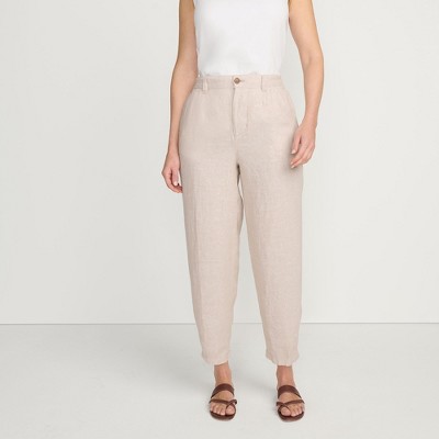 Lands' End Women's Linen High Rise Pleated Barrel Leg Pants