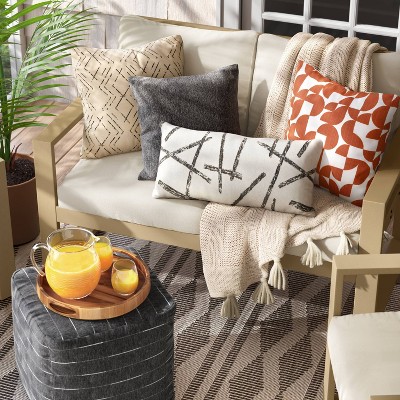 20&#34;x20&#34; Diamond Lines Square Outdoor Throw Pillow Gray/Beige - Threshold&#8482;_3