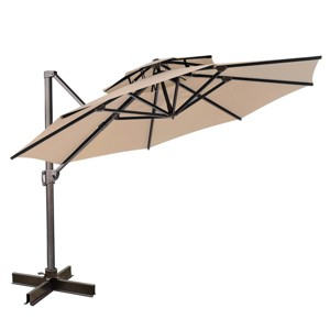 12' x 12' Double Top Round Luxury Patio Aluminum Cantilever Umbrella Tan - Crestlive Products - 1 of 4