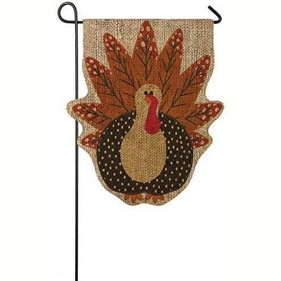 Evergreen Turkey Time Shaped Burlap Garden Flag