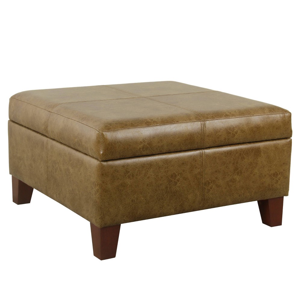 Photos - Pouffe / Bench Luxury Large Square Storage Ottoman Distressed Brown - HomePop