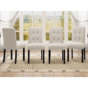 ORRD Set of 4 Modern Tufted Dining Chairs, Rustic Linen Upholstered with Black Rubber Wood Legs, Beige - 1 of 4