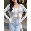 Women's Cropped Cardigan Striped Button Down Knit Shrugs for Dresses Scalloped V Neck Cardigans Sweaters - 2 of 4