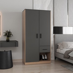 Alder 2-Door One Drawer Amoire with 2 Cabinets, Two Hanging rods and Four Shelves in Matt Gray and Natural Oak - 1 of 1