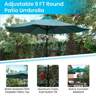 Teal 9 FT Round Patio Umbrella with Aluminum Pole