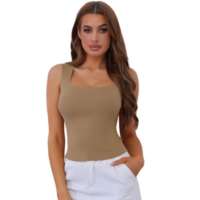 Allegra K Women's Square Neck Warm with Built-In Bra Ribbed Tank Undershirts
