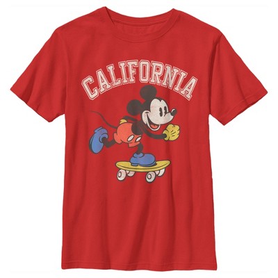 Boy's Disney Mickey Mouse California Skateboard T-Shirt - Red - Large