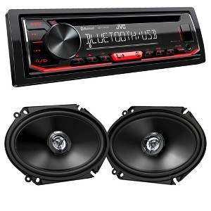 JVC KD-T720BT 1-DIN CD Receiver with Bluetooth Wireless Technology and USB/AUX Input with JVC 2 Pairs CS-DR6821 6x8" Coax Speakers - 1 of 4