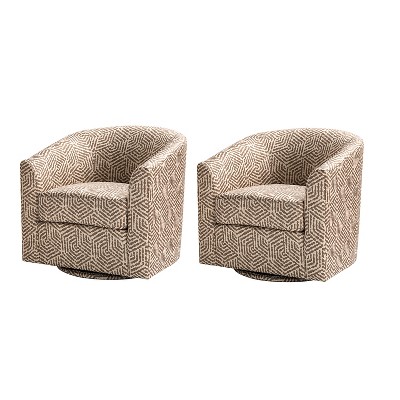 Set of 2 Liria Wooden Upholstered Barrel Chair for Livingroom with Metal Swivel Base | ARTFUL LIVING DESIGN
