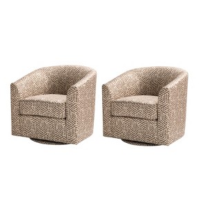 Set of 2 Liria Wooden Upholstered Barrel Chair for Livingroom with Metal Swivel Base | ARTFUL LIVING DESIGN - 1 of 4