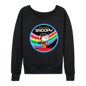 Women's - Peanuts - Space Snoopy Lightweight French Terry Wide Neck Long Sleeve Shirt - 1 of 4