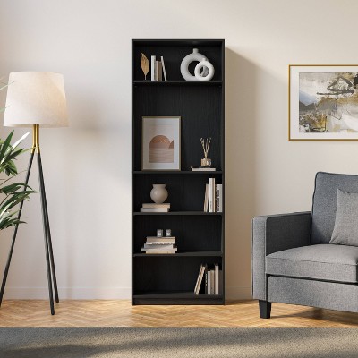 Teo Black Adjustable 5-Tier Bookshelf