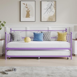 GustoWave Twin Metal Daybed Frame with Trundle, Heavy Duty Metal Platform Sofa Bed for Bedroom Living Room - 1 of 4
