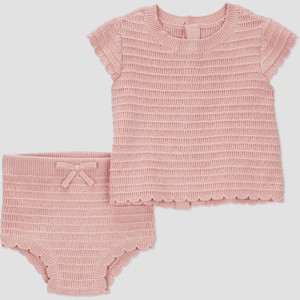 Carter's Just One You®️ Baby Girls' Solid Knit 2pc Top & Bottom Set - Pink - 1 of 4