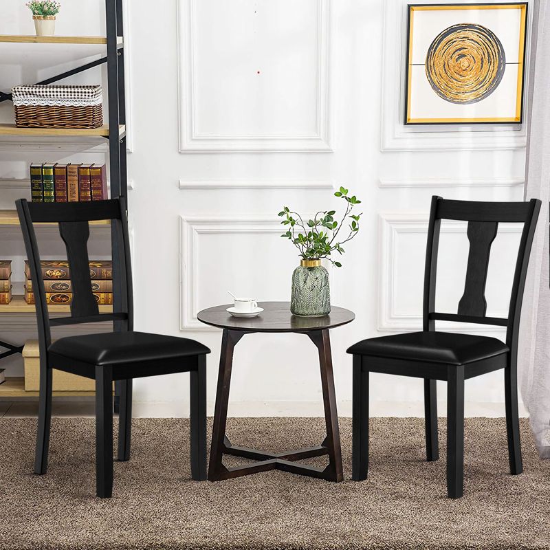 Tangkula Set of 2 Dining Room Chairs Modern Wood Dining Side Chair High Back Kitchen Chairs with Rubber Wood Frame Black/Coffee, 2 of 9