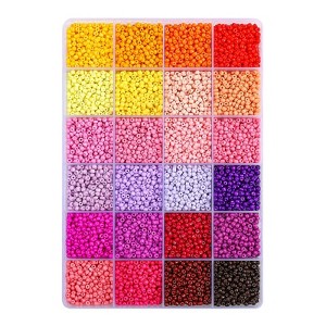 John Bead 300g Assorted Glass Seed Beads 8/0, 24 Colors Warm Tone Palette Round Bead for DIY Crafts Jewelry Making Bead Box - 1 of 4