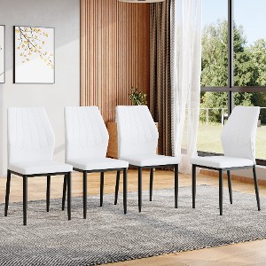 Lyngins Ergonomic Dining Chairs Set of 4, Tech Fabric Kitchen Chair with Black Metal Legs, Armless Chair with Shell-pattern for Living Room - 1 of 4