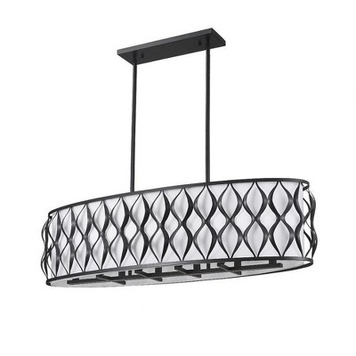 Matte Black 43" Steel Drum Chandelier with Fabric Shade