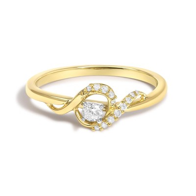 14K Yellow Gold Plated Silver 1/6 Cttw Diamond Swirl and Halo Promise Ring