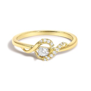 14K Yellow Gold Plated Silver 1/6 Cttw Diamond Swirl and Halo Promise Ring - 1 of 4