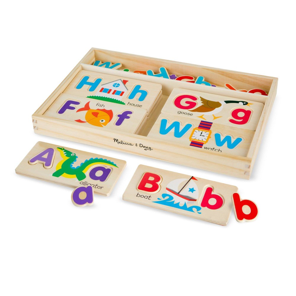 Melissa & Doug ABC Picture Boards - Educational Toy With 13 Double-Sided Wooden Boards and 52 Letters