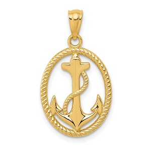 Black Bow Jewelry 14k Yellow Gold Oval Anchor with Rope Pendant, 15 x 25mm - 1 of 4