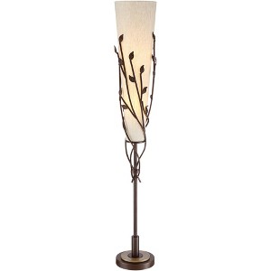 Franklin Iron Works Folia Rustic Industrial Floor Lamp 66" Tall Oil Rubbed Bronze Vine Linen Tapering Cone Shade for Living Room Bedroom House Home - 1 of 4