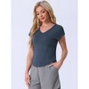 cheibear Women's Viscose Smile-shaped Hem V-Neck Pajamas Top with Chest Pocket - 2 of 4