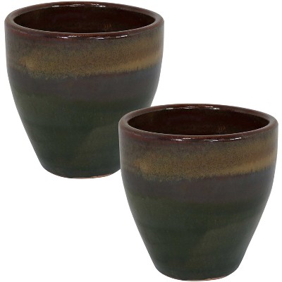 Sunnydaze Resort Outdoor/Indoor High-Fired Glazed UV- and Frost-Resistant Ceramic Pots with Drainage Holes - 10" Diameter - Forest Lake Green - 2-Pack