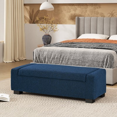 VYNXARIA 50" Textured Fabric Ottoman Bench: Rectangular Design with Hinged Lid for Seating, Footrest & Hidden Storage,Blue