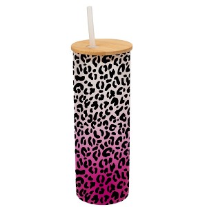 Elanze Designs Cheetah Animal Print Wrap-Around Design 25 Ounce Frosted Gradient Glass On-The-Go Coffee Travel Skinny Tumbler Mug Cup, Bamboo Lid and - 1 of 1
