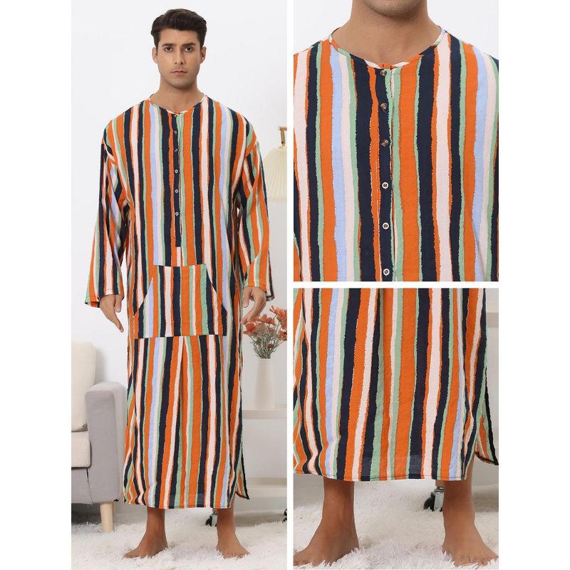 Lars Amadeus Men's Color Block Button Down Striped Lounge Nightgown, 5 of 6
