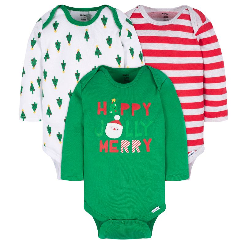 Gerber Baby Neutral Holiday Onesies Bodysuits, 3-pack, 1 of 10