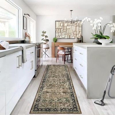 Runner Washable Vintage Floral Entryway Rug Soft Low Pile Non-Slip Non-Shedding Oriental Distressed Rug Hallway Laundry