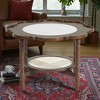 Mshliw Petal-Shaped Coffee Table with Crackle Glass Top and Rattan Shelf, 2-Tier Rubber Wood Frame, Sofa Table, 31.5'' - 3 of 4