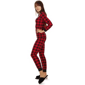 Memoi Women's Buffalo Plaid Two-Piece PJ Set In a Bag Black-Red M - 1 of 4