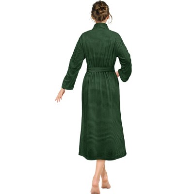 Emerald Green Waffle Knit Cotton Blend Long Bathrobe