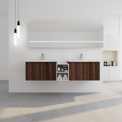 Vynxaria 72 Inch Soft Close Doors Bathroom Vanity With Sink, Two Small Storage Shelves, 24" and 12" Combination Cabinet