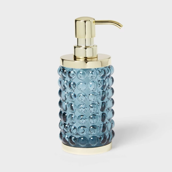 Textured Glass Soap Pump, Blue
